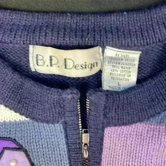 B. P. Design Women’s Winter Zipper cardigan purple navy blue patchwork large - Picture 2 of 9